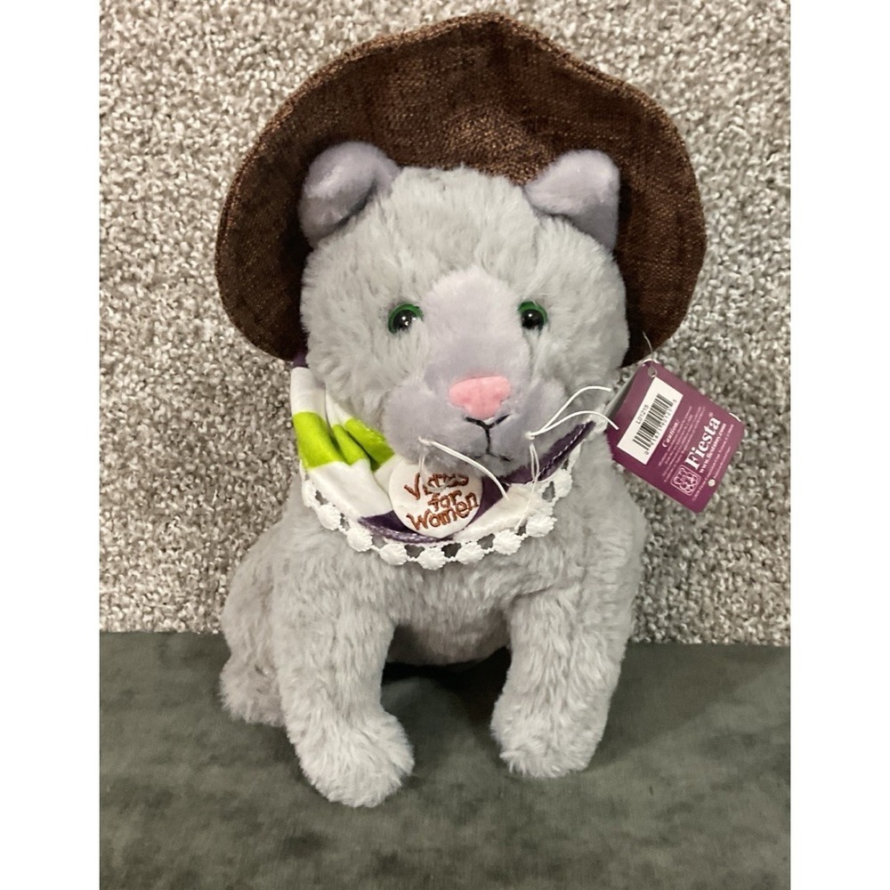 Fiesta Gray Suffrage Cat Plush Votes For Women‎ 10" Hang and Tush Tag